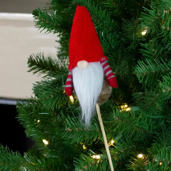 Northlight 11.5" Tiny Gray Faux Fur Santa Gnome with Red Hat and Striped Arms on a Stick Christmas Decoration {3}