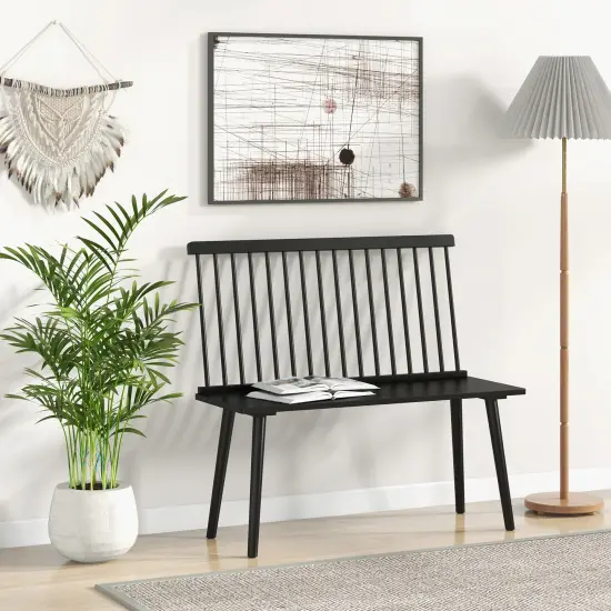 Entryway Bench For 2 With Spindle Back For Kitchen Dining Room Hallway-black Black {2}
