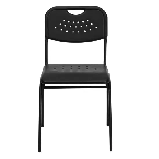 Emma and Oliver 880 lb. Capacity Plastic Stack Chair with Open Back Black {5}