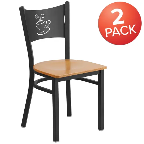 Emma and Oliver 2 Pack Coffee Back Metal Restaurant Chair Natural/BlackMetal {5}