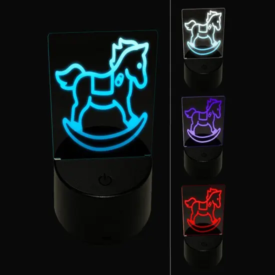 Wooden Rocking Rocker Horse 3D Illusion LED Night Light Sign Nightstand Desk Lamp {1}