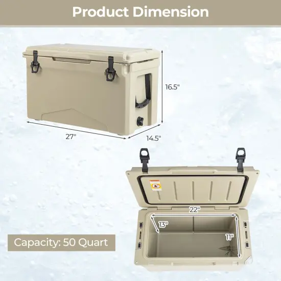 Costway 50 QT Rotomolded Cooler Portable Ice Chest Ice Retention for 5-7 Days Charcoal/Tan {3}