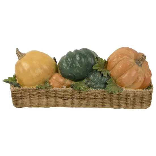 Northlight Faux Rattan Basket with Pumpkins Thanksgiving Decoration - 15" Orange {5}