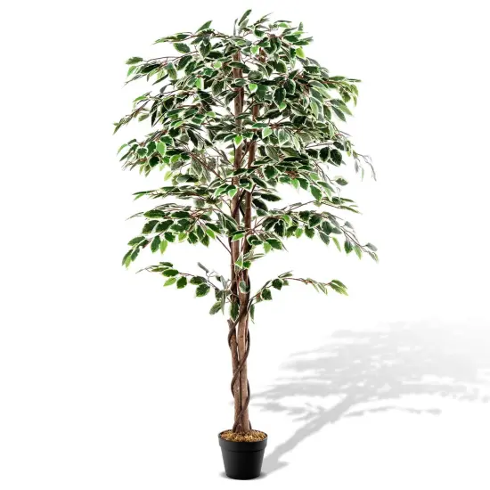 Costway 63 inch Artificial Ficus Tree Faux Indoor Plant in Nursery Pot for Decoration {1}