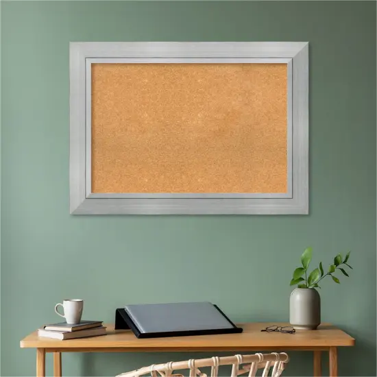 Romano Silver Wood Framed Corkboard, Natural Cork {5}