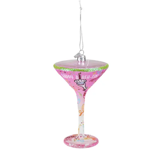 Kurt Adler 7" Pink and Clear Blown Happy Birth-Tini Martini Cocktail Glass Christmas Ornament {1}