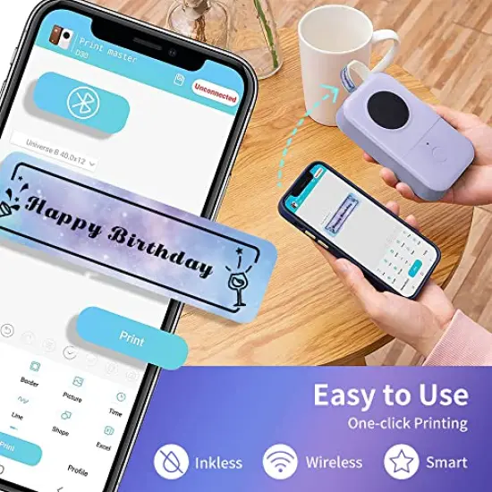 D30 Label Maker with Tape Portable Bluetooth Mini Sticker Thermal Label Printer Handheld Rechargeable Easy to Use for Office and Home Organization Rich Icon Fonts and Multiple Templates {1}