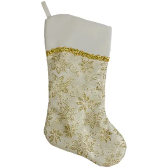 Northlight 20.5-Inch Gold and White Glitter Poinsettia Christmas Stocking With a Velvet Cuff {1}