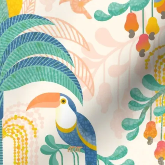 Various Fabrics by the Yard or Fat Quarter Rainforest Damask Light Tropical Forest Exotic Birds Fruit Soft Orange Coral Salmon Bright Pastel Boho Yellow Mint Blue Large Scale Custom Printed Fabric by Spoonflower {7}
