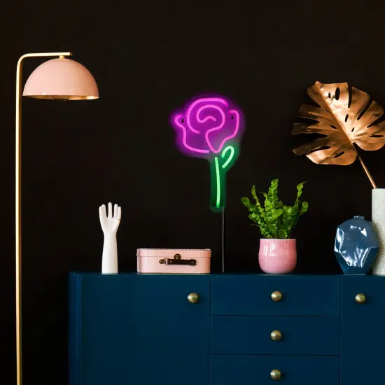 Northlight LED Blooming Rose Neon Lighted Wall Art - 15" Green {4}