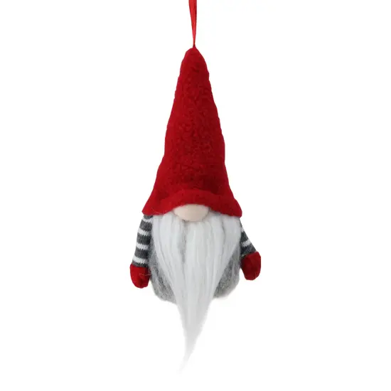 Northlight Tiny Striped Santa Gnome with Plush Hat Christmas Ornament - 6" - Gray and Red {1}