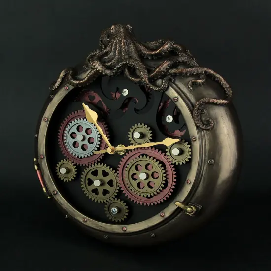 Steampunk Bronze Finish Octopus Porthole Wall Clock With Moving Gears {3}