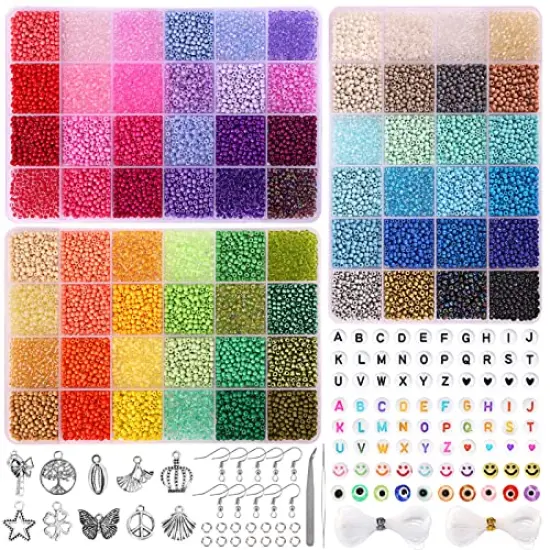 14400 pieces 72 Colors, 3mm Glass Seed Beads for Bracelet Making Kit, Small Beads for Jewelry Making with Letter Beads for Crafts Gifts {1}