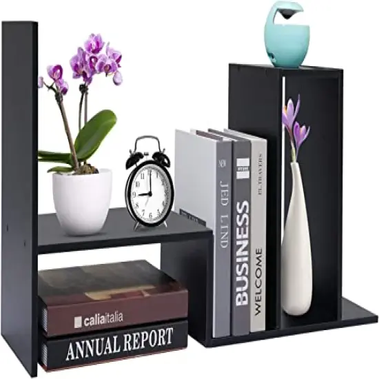 Desktop Bookshelf Desk Storage Organizer Adjustable Wood Desktop Display Shelf Rack Counter Office Storage Rack Top Bookcase - Free Style Display Natural Stand Office Supplies Desk Organizer {3}