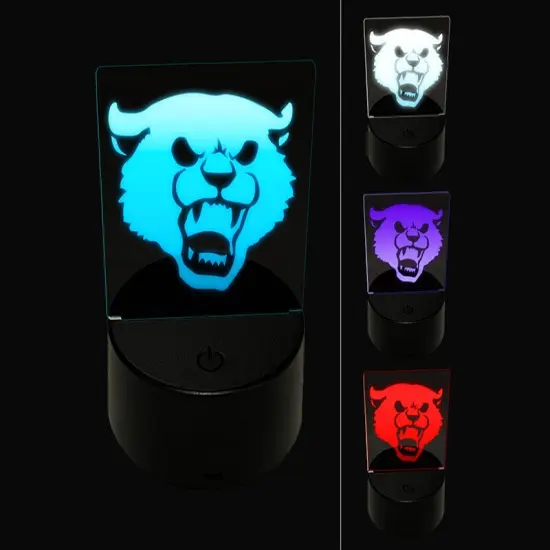 Angry Hissing Cat Face 3D Illusion LED Night Light Sign Nightstand Desk Lamp {1}