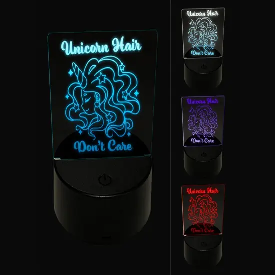 Unicorn Hair Don't Care 3D Illusion LED Night Light Sign Nightstand Desk Lamp {1}
