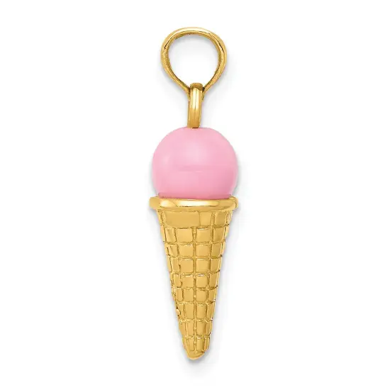 14K Gold Enamel 3D Ice Cream Cone Charm Pendant Jewelry 23mm x 6mm {3}