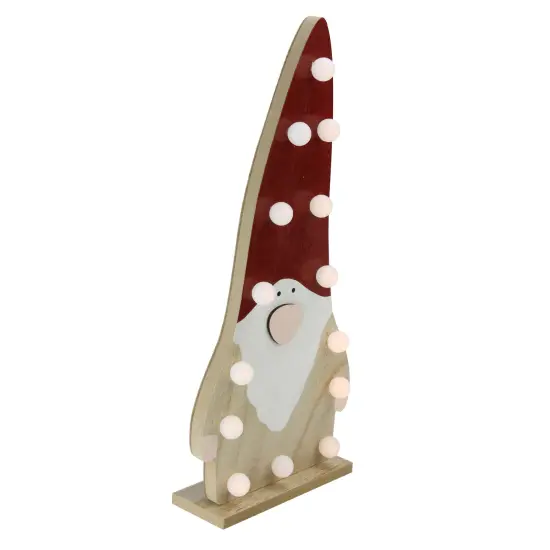 Northlight LED Lighted Battery Operated Wooden Santa Gnome Figurine - 16” - Warm White Lights Red {4}