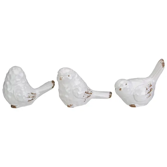 Tii Collections Set of 3 Shiny White Rustic Textured Tabletop Bird Figurines 5.75" {5}