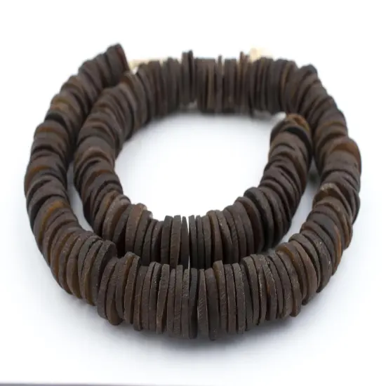 The Bead Chest Dark Brown Coconut Bone Heishi Beads 18mm Kenya African 26 Inch Strand Handmade {3}