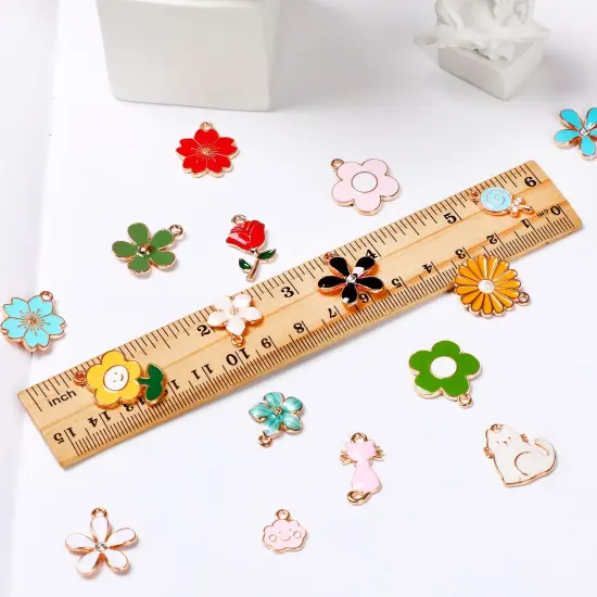 120 Pieces Spring Summer Floral Themed Charms, Flower Charms for Jewelry Making, Assorted Gold Enamel Charm Pendants for DIY Necklace Bracelet Earrings Supplies Gifts for Mom Women Girls {1}