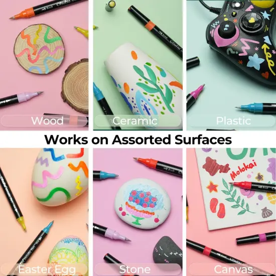 Ohuhu Metallic Marker Pens Dual Tips Brush Fine Point 24 Colors Water-based Paint Shimmer Markers for Black Paper Glass Rock Card Making Scrapbook Crafts Easter Egg Halloween Pumpkin Ceramics DIY {6}