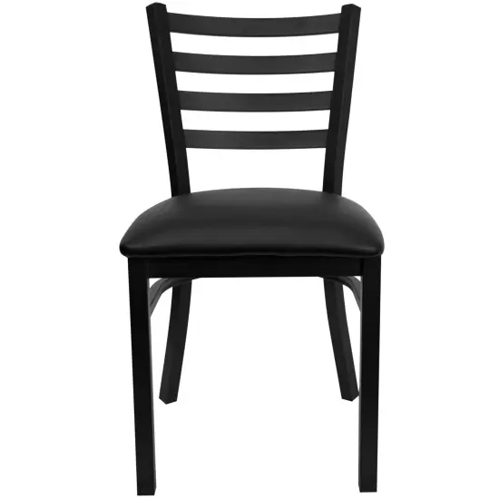 Emma and Oliver 2 Pack Ladder Back Metal Restaurant Chair BlackVYL/BlackMetal {2}