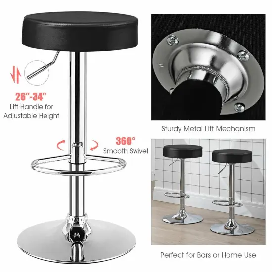 Set of 2 Height Adjustable Swivel Round Bar Stool with Stainless Steel Chrome Base Perfect for Seating in Any Room Black {5}