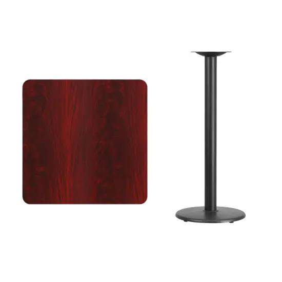 Emma and Oliver 30" Square Laminate Table Top with 18" Round Bar Height Table Base Mahogany {3}