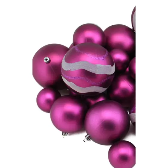 Northlight Shatterproof Matte and Glitter Swirled Christmas Ball Ornaments - 4" (100mm) - Magenta Pink - 39ct {3}