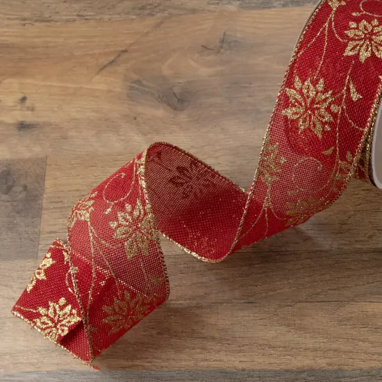 Northlight Club Pack of 12 Cranberry Red and Gold Poinsettia Wired Craft Ribbons 2.5" x 120 Yards {3}
