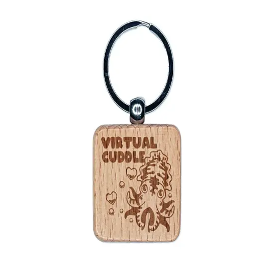 Virtual Cuddle Cuttlefish Engraved Wood Square Keychain Tag Charm {1}