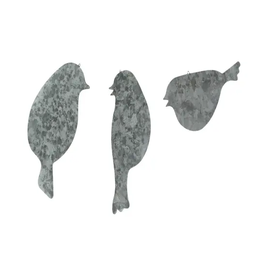 Set of 3 Galvanized Finish Bird Silhouette Metal Hanging Ornaments {1}