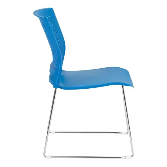 Chrome Sled Base Office Stack Chair with Perforated Seatback (Pack of 5), Brilliant Blue {2}