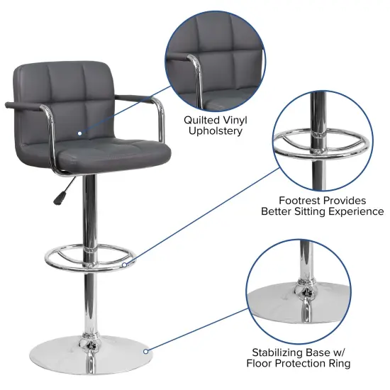 Emma and Oliver Adjustable Bar Stools | Set of 2&nbsp;Counter Height Barstools with Back and Armrest Gray {2}