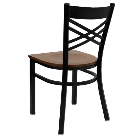 Emma and Oliver "X" Back Metal Restaurant Dining Chair Walnut/BlackMetal {8}