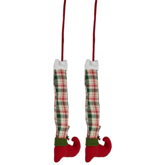 Northlight Set of 2 Red and Green Plaid Plush Elf Leg Christmas Picks 30" {6}