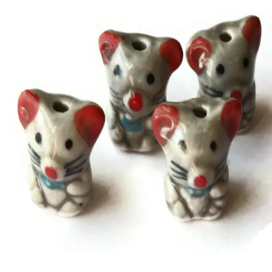 Gray and Pink Porcelain Mouse Beads {1}