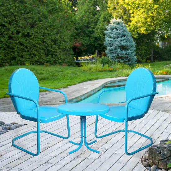Northlight 3-Piece Retro Metal Tulip Chairs and Side Table Outdoor Set, Sky Blue {3}