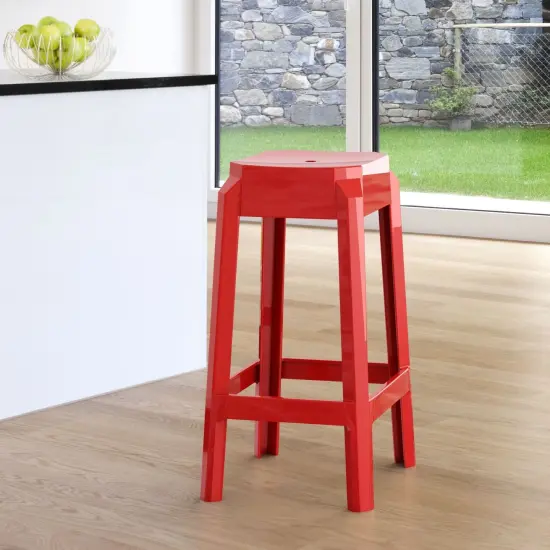 Luxury Commercial Living 25.6" Red Glossy Outdoor Patio Solid Counter Stool {3}