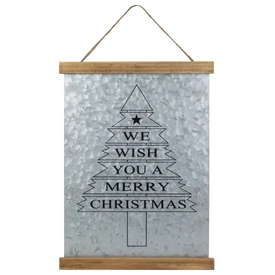 Northlight 16" We Wish You a Merry Christmas Galvanized Sheet Metal Hanging Wall Sign Silver {1}