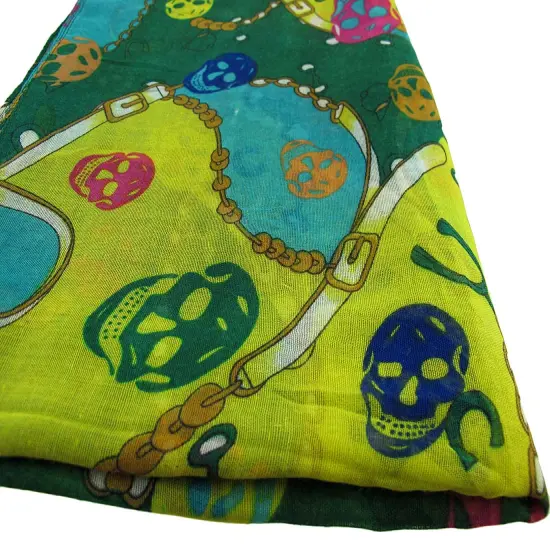 Lightweight Gauze Skull and Chain Print Fashion Scarf {2}