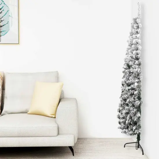 Slim Artificial Half Christmas Tree with Flocked Snow {1}