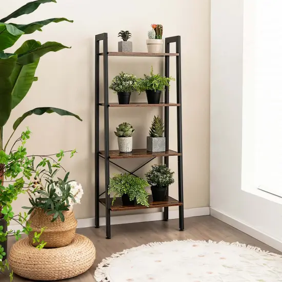 Costway 4-Tier Bookshelf Industrial Display Storage Shelf Plant Flower Stand Metal Frame {4}