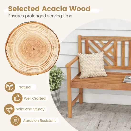 Costway Patio Acacia Wood 2-Person Slatted Bench Outdoor Loveseat Chair Garden Natural {6}
