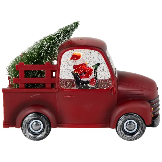 Northlight LED Lighted Santa in Red Retro Truck with Christmas Tree Snow Globe - 9" {5}