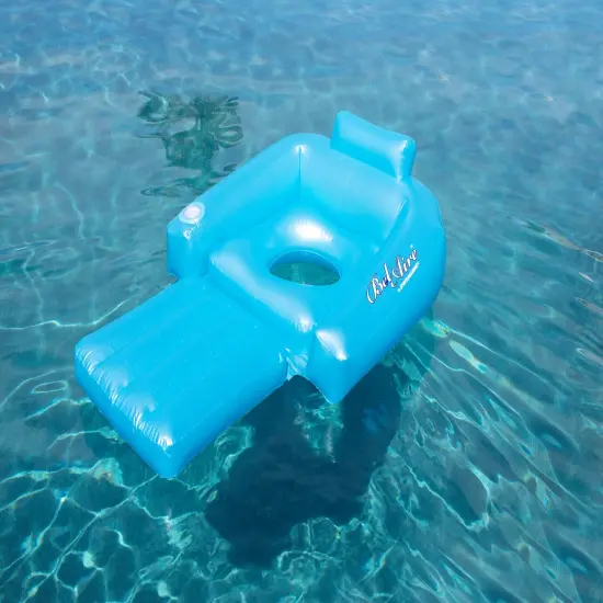Swim Central 58.5" Inflatable Sky Blue Swimming Pool Lounger Float with Cup Holder {4}