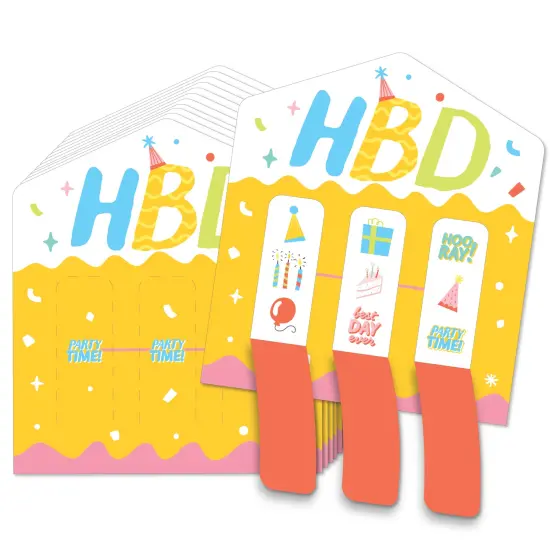Big Dot of Happiness Party Time - Happy Birthday Party Game Pickle Cards - Pull Tabs 3-in-a-Row - Set of 12 {1}
