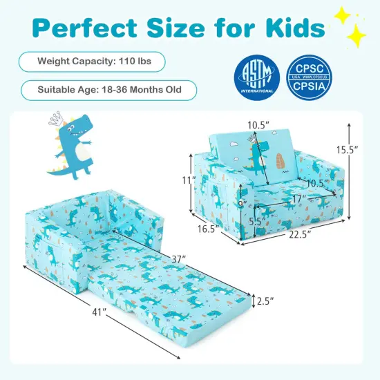 Costway 2-in-1 Convertible Kids Sofa Children Flip-Out Lounger Couch Upholstered Sleeper {3}