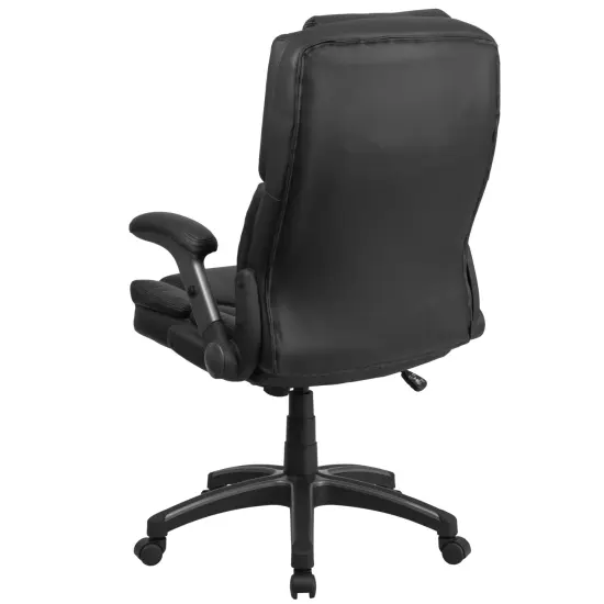 Emma and Oliver Extreme Comfort High Back Leather Executive Swivel Ergonomic Office Chair with Flip-Up Arms Black {3}